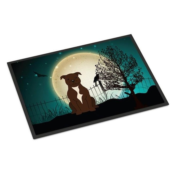 Carolines Treasures Carolines Treasures BB2238JMAT Halloween Scary Staffordshire Bull Terrier Chocolate Indoor or Outdoor Mat; 24 x 0.25 x 36 in. BB2238JMAT - main